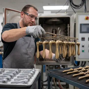 Industrial PVD coating chamber processing brass components