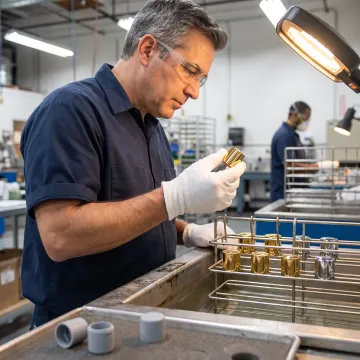 Precision metal plating process showing gold-plated cosmetic components
