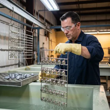 Sulfamate nickel plating tank with precision parts being processed