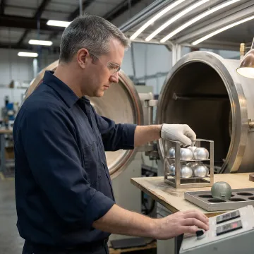 Technician operating PVD coating chamber equipment