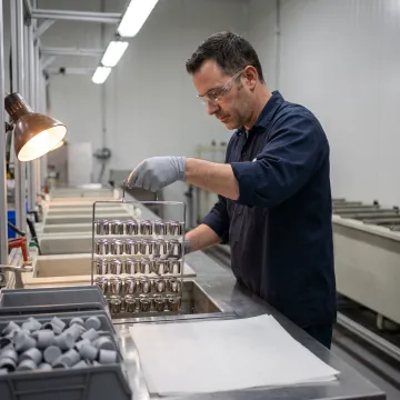 Production line showing polished nickel silver finishing process on cosmetic components