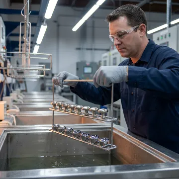 Industrial electroplating tanks with nickel-finished metal parts