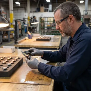 Technician applying custom polished bronze finish in modern metallizing facility