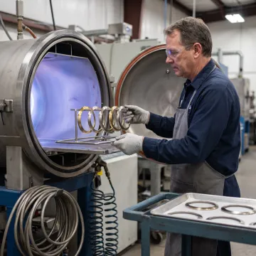 PVD coating chamber with precision tooling during AlTiCrN deposition process
