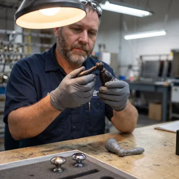 Architectural metal finishes showcasing various metallic treatments on building hardware
