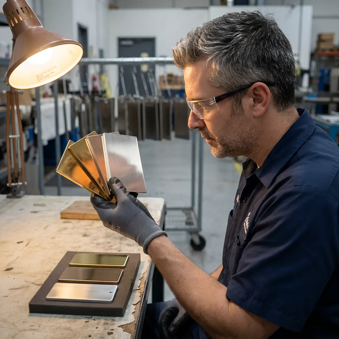 PVD coated stainless steel sheets displaying various metallic finishes