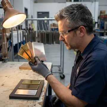 PVD coated stainless steel sheets displaying various metallic finishes