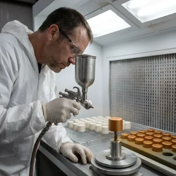 Technician applying chemical resistant coating to industrial components