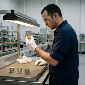 High-volume cosmetic packaging production line showing metallizing process