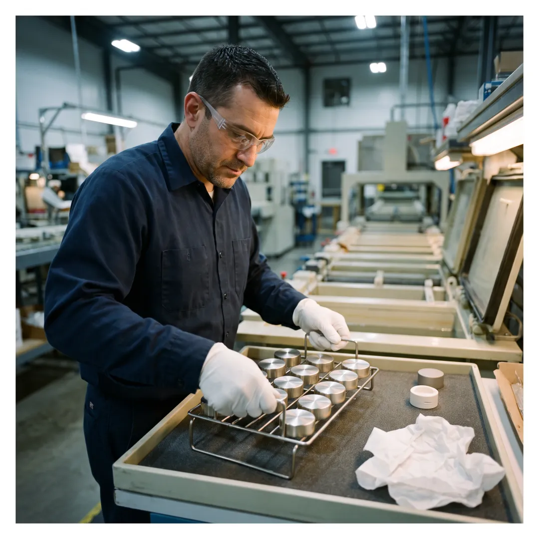 Industrial nickel plating production facility with metal components