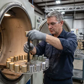Precision metallizing process showing high-volume finishing equipment