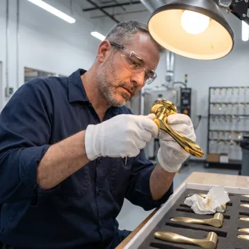 Premium brass component with gold PVD coating showing mirror-like reflective finish