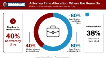 Attorney time allocation breakdown showing billable versus non-billable administrative hours