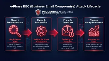 Four-phase BEC attack lifecycle from reconnaissance to money movement