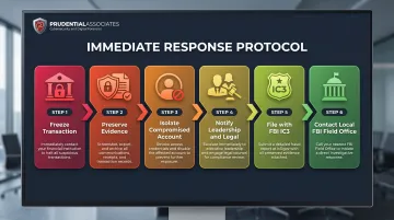 Six-step BEC incident response sequence from fund freeze to FBI reporting