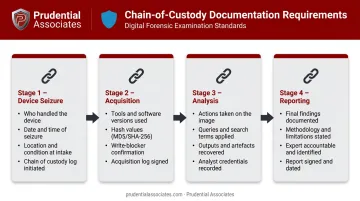 Digital forensics chain of custody documentation requirements at each evidence handling stage