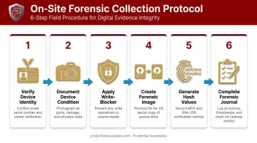 6-step on-site forensic data collection process flow diagram