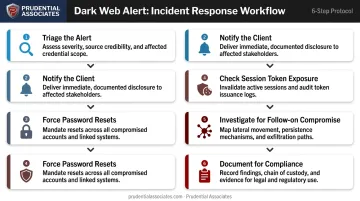 6-step dark web alert response workflow from triage to compliance documentation