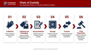 Six-phase chain of custody evidence process flow from collection to disposition