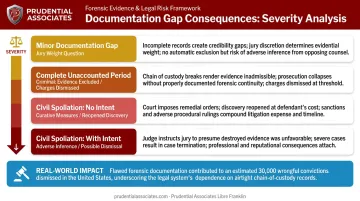 Chain of custody breach legal consequences comparison table by scenario severity and case type