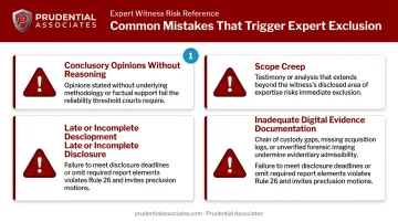Four common forensic expert report mistakes that cause court exclusion warning infographic