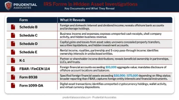 IRS tax form hidden asset detection guide with key schedules and thresholds