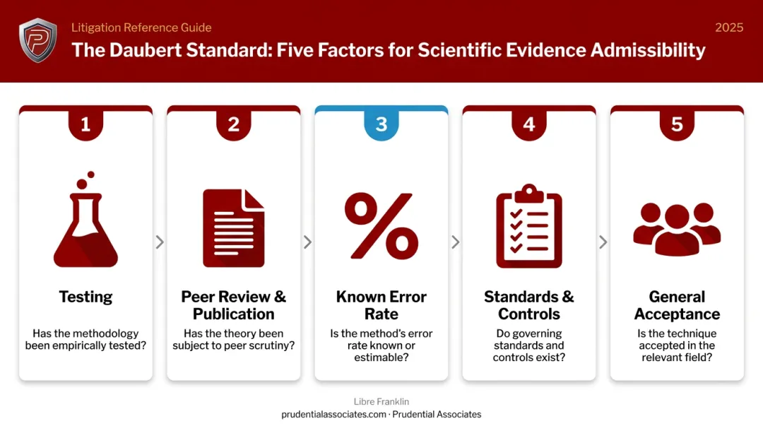 Five Daubert standard factors for forensic evidence admissibility evaluation