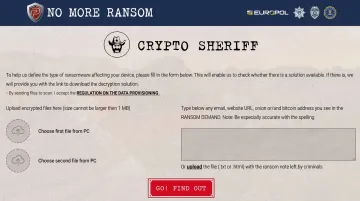 No More Ransom Crypto Sheriff ransomware identification tool interface screenshot