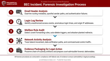 BEC forensic investigation five-step digital evidence examination process flow