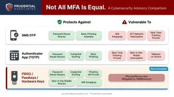 MFA type comparison chart protection levels versus AiTM SIM swap phishing vulnerabilities