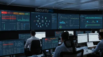 Healthcare IT security operations center with SIEM monitoring dashboard and endpoint detection tools