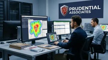 Prudential Associates forensic team reviewing cell site analysis CDR data on monitors