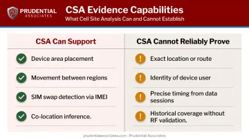 Cell site analysis capabilities versus limitations two-column comparison infographic