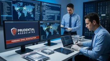Cybersecurity forensic investigators analyzing email header evidence and network attribution data