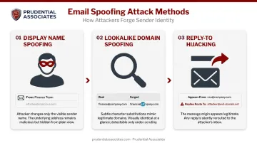 Three business email spoofing methods display name lookalike reply-to hijacking