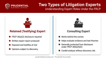 Retained versus consulting expert witness roles comparison infographic