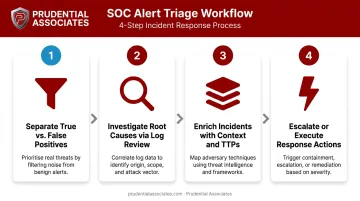 4-step SOC alert triage and investigation process flow infographic