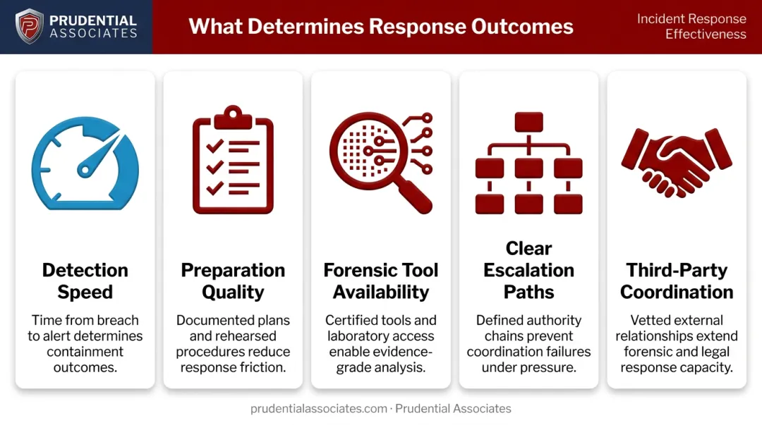 Five key factors determining cyber incident response effectiveness and outcome quality