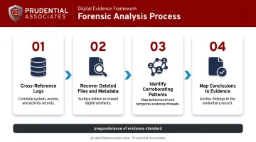 Four-step digital evidence forensic analysis process flow for misconduct investigations