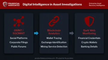 Enterprise asset search digital intelligence methods OSINT blockchain dark web process flow