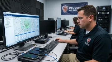 Prudential Associates forensic examiner analyzing cell phone CDR data on screen