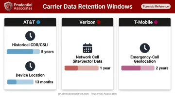 Cell carrier data retention periods comparison chart by record type