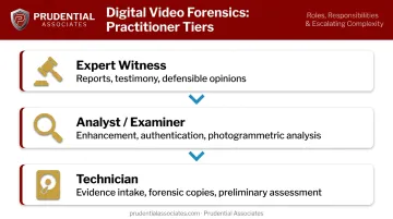 Three-tier forensic video examiner roles from technician to expert witness