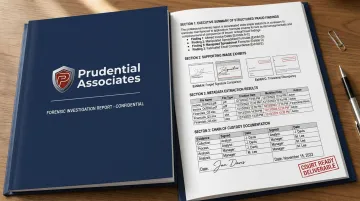 Forensic image integrity report displaying fraud findings evidence and chain of custody