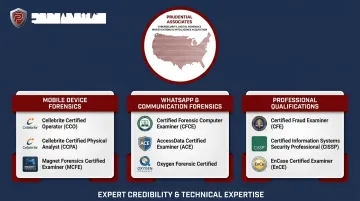 Prudential Associates forensic certifications credentials display for WhatsApp mobile device examination
