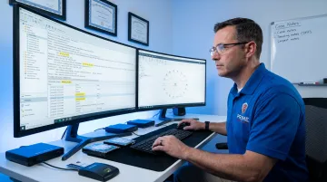 Certified forensic examiner analyzing Gmail email headers and metadata on workstation