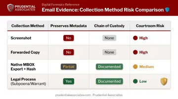 Email evidence collection methods comparison chart courtroom risk forensic integrity