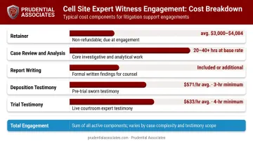 Cell site expert witness total engagement cost breakdown with all fee categories