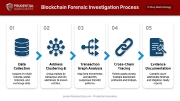 Five-step blockchain forensic investigation process flow from data collection to court evidence