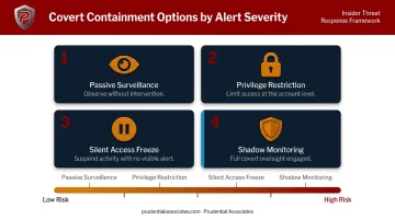 Four covert insider threat containment options calibrated by alert severity level